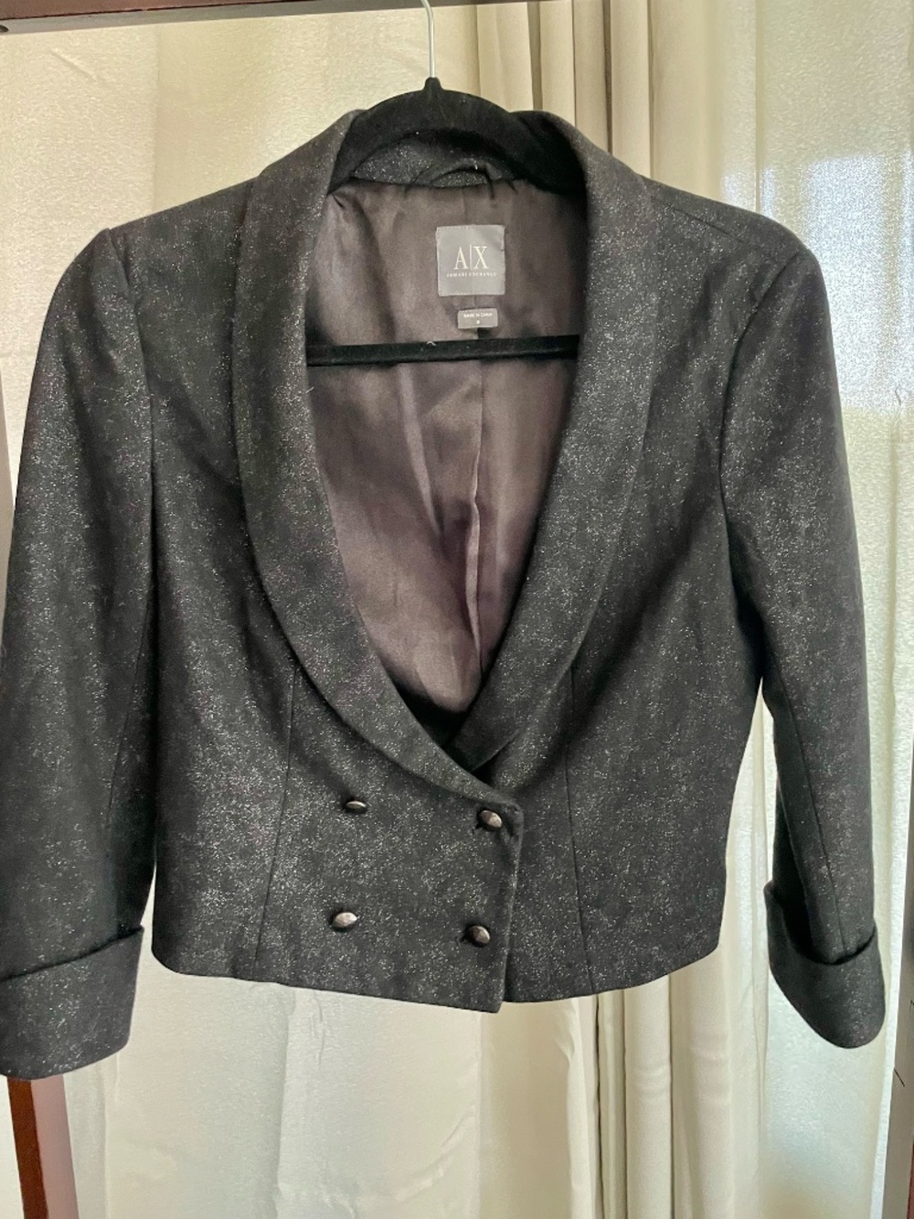 Armani Exchange Wool Blend Blazer | Dark Grey Silver Fleck | Double Breasted | S